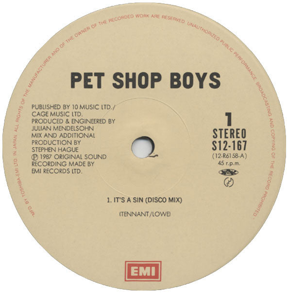 Pet Shop Boys - It's A Sin (Vinyl, 12", 45 RPM, Single) Very Good Plus (VG+) / Very Good Plus (VG+)