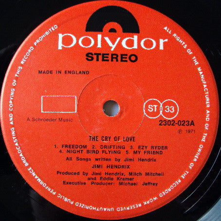 Jimi Hendrix - The Cry Of Love (Vinyl, LP, Album, Reissue) Very Good Plus (VG+) / Very Good (VG)