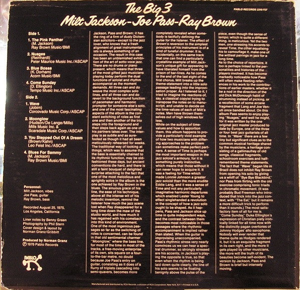 Milt Jackson - The Big 3 (Vinyl, LP, Album, Stereo) Good Plus (G+) / Good (G)