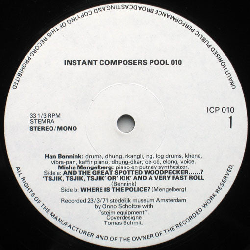 Misha Mengelberg / Han Bennink - Instant Composers Pool 010 (Vinyl, LP, Album) Very Good (VG) / Very Good (VG)