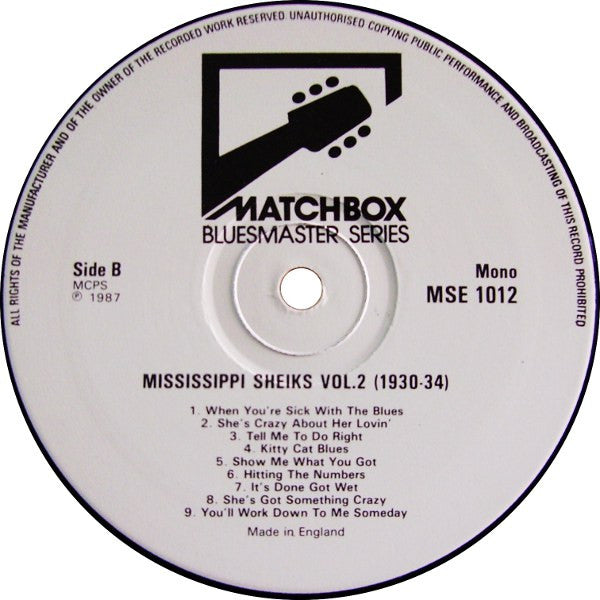 Mississippi Sheiks - Mississippi Sheiks Volume 2 1930-1934: Mostly New To LP (Vinyl, LP, Compilation, Remastered, Mono) Very Good (VG) / Very Good (VG)