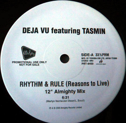 Deja Vu (2) - Rhythm & Rule (Reasons To Live) (Vinyl, 12", 33 ⅓ RPM, Promo) Very Good Plus (VG+) / Very Good (VG)