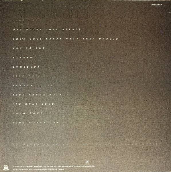 Bryan Adams - Reckless (Vinyl, LP, Album) Very Good (VG) / Good (G)