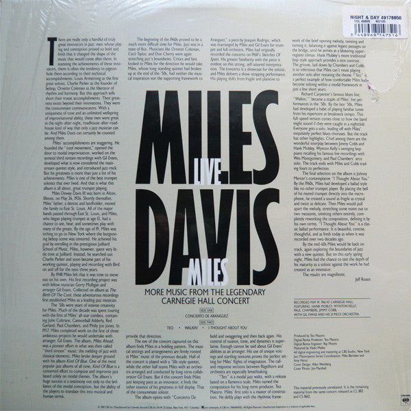 Miles Davis - Live Miles: More Music From The Legendary Carnegie Hall Concert (Vinyl, LP, Album, Remastered) Very Good (VG) / Very Good Plus (VG+)