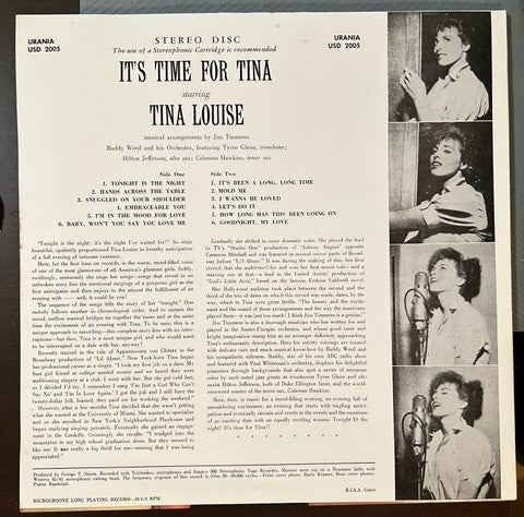 Tina Louise - It's Time For Tina (Vinyl, LP, Album, Reissue, Stereo) Very Good (VG) / Very Good Plus (VG+)