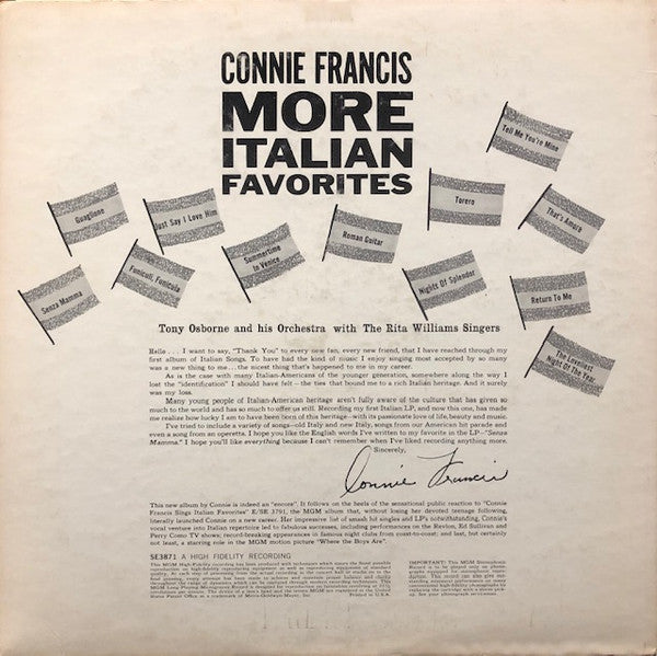 Connie Francis - More Italian Favorites (Vinyl, LP, Stereo) Good Plus (G+) / Good Plus (G+)