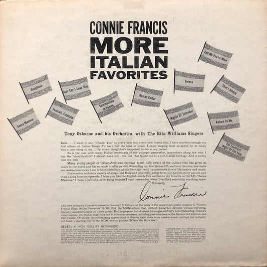 Connie Francis - More Italian Favorites (Vinyl, LP, Stereo) Good Plus (G+) / Good Plus (G+)
