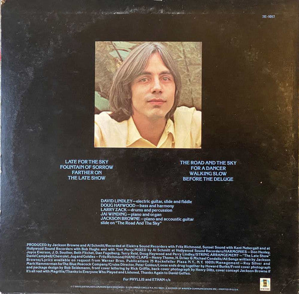 Jackson Browne - Late For The Sky (Vinyl, LP, Album, Reissue, Repress, Stereo) Very Good Plus (VG+) / Very Good Plus (VG+)