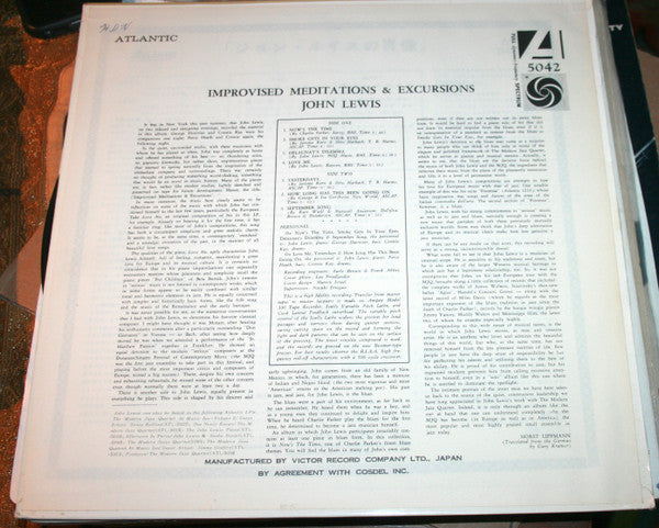 John Lewis (2) - Improvised Meditations & Excursions (Vinyl, LP, Album, Mono) Very Good (VG) / Fair (F)