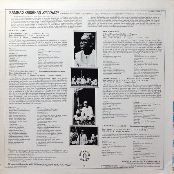 Ramnad Krishnan - Kaccheri (A Concert Of South Indian Classical Music) = インドの音楽の名演奏家たちVol.2 (Vinyl, LP, Album, Stereo) Very Good Plus (VG+) / Very Good Plus (VG+)