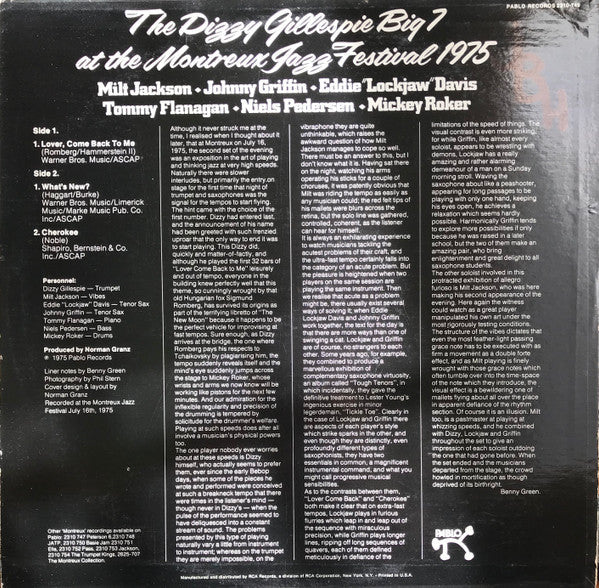 Dizzy Gillespie - The Dizzy Gillespie Big 7 At The Montreux Jazz Festival 1975 (Vinyl, LP, Album, Stereo) Good Plus (G+) / Good Plus (G+)