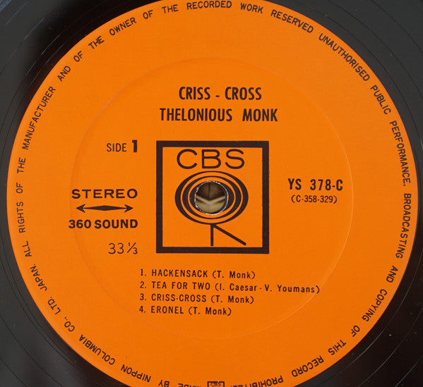 Thelonious Monk - Criss-Cross (Vinyl, LP, Album, Stereo) Very Good (VG) / Very Good (VG)