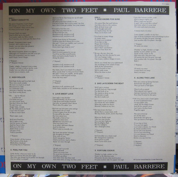 Paul Barrere - On My Own Two Feet (Vinyl, LP, Album, Promo) Very Good (VG) / Very Good (VG)