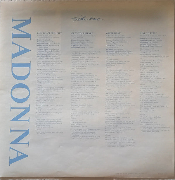Madonna - True Blue = トゥルー・ブルー (Vinyl, LP, Album, Reissue, Repress, Stereo) Very Good Plus (VG+) / Very Good (VG)