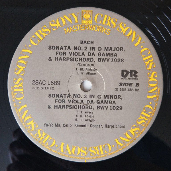 Johann Sebastian Bach - Sonatas For Viola Da Gamba & Harpsichord (Vinyl, LP, Stereo) Very Good Plus (VG+) / Very Good Plus (VG+)