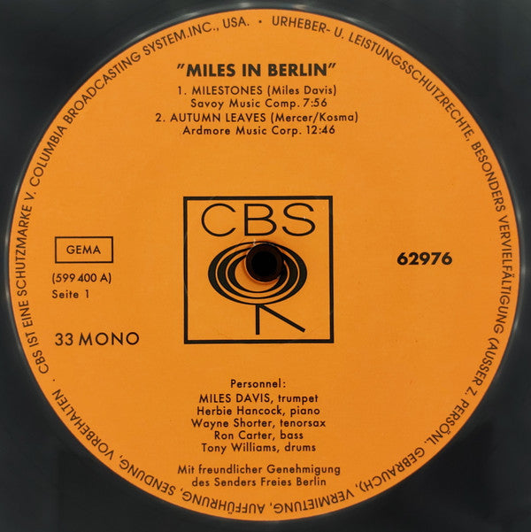 Miles Davis - Miles In Berlin (Vinyl, LP, Album, Reissue, Remastered, Mono) Near Mint (NM or M-) / Near Mint (NM or M-)