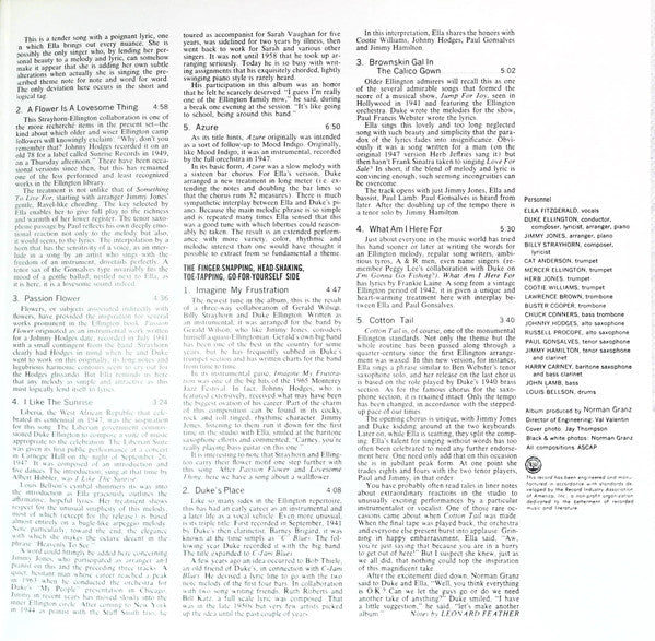 Ella Fitzgerald - Ella At Duke's Place (Vinyl, LP, Album, Stereo) Very Good Plus (VG+) / Very Good Plus (VG+)