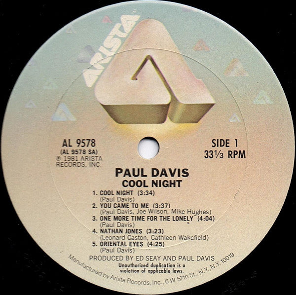 Paul Davis (3) - Cool Night (Vinyl, LP, Album) Very Good Plus (VG+) / Very Good Plus (VG+)