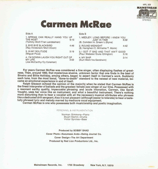 Carmen McRae - Carmen McRae (Vinyl, LP, Album, Stereo) Very Good (VG) / Very Good (VG)