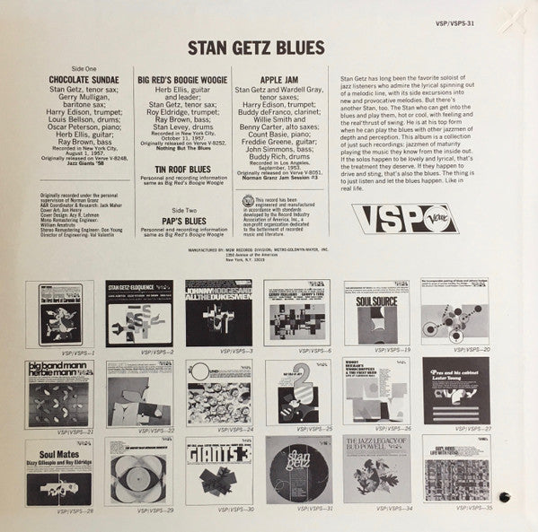 Stan Getz - Stan Getz Blues (Vinyl, LP, Compilation, Stereo) Very Good Plus (VG+) / Very Good (VG)