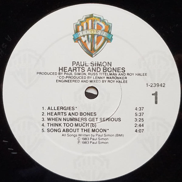 Paul Simon - Hearts And Bones (Vinyl, LP, Album) Very Good Plus (VG+) / Near Mint (NM or M-)