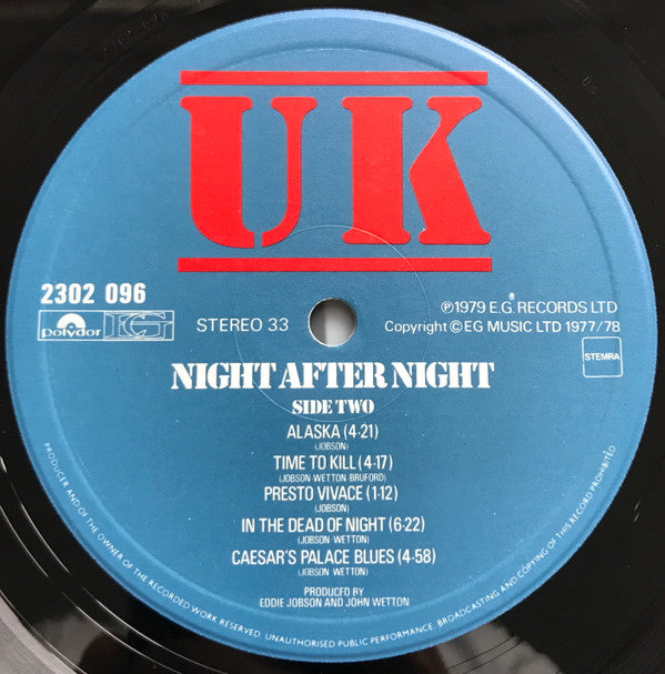 UK (3) - Night After Night (Vinyl, LP, Album) Very Good (VG) / Good Plus (G+)