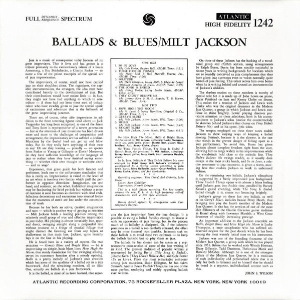 Milt Jackson - Ballads & Blues (Vinyl, LP, Album, Reissue, Mono)