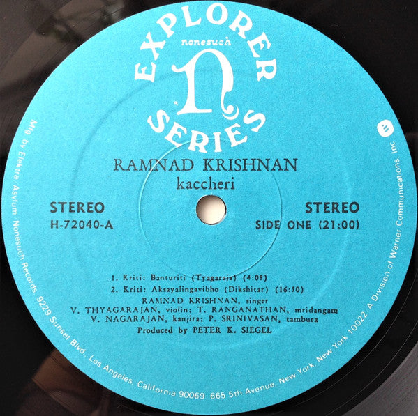 Ramnad Krishnan - Kaccheri (A Concert Of South Indian Classical Music) = インドの音楽の名演奏家たちVol.2 (Vinyl, LP, Album, Stereo) Very Good Plus (VG+) / Very Good Plus (VG+)