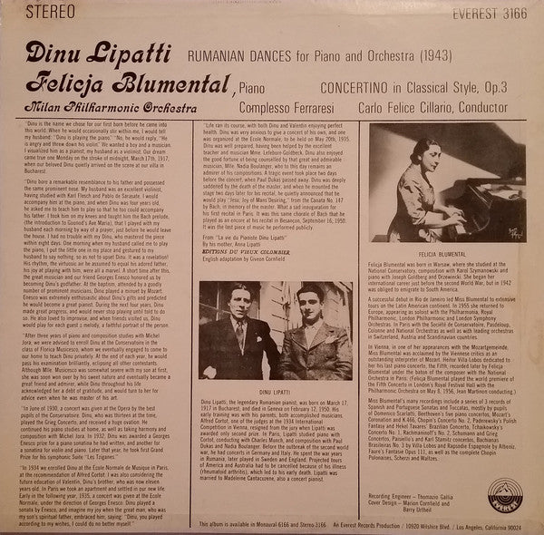 Dinu Lipatti - Concerto In Classical Style / Op. 3. Rumanian Dances For Piano And Orchestra (Vinyl, LP, Stereo) Very Good Plus (VG+) / Very Good Plus (VG+)