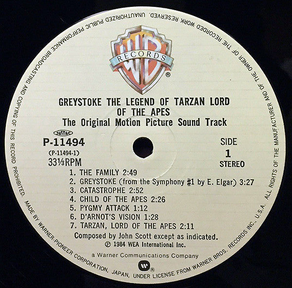 John Scott - Greystoke : The Legend Of Tarzan, Lord Of Apes (Vinyl, LP, Album) Near Mint (NM or M-) / Near Mint (NM or M-)