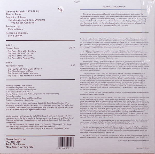 Ottorino Respighi - Pines Of Rome / Fountains Of Rome (Vinyl, LP, Reissue, Repress, Special Edition, Stereo) Near Mint (NM or M-) / Near Mint (NM or M-)
