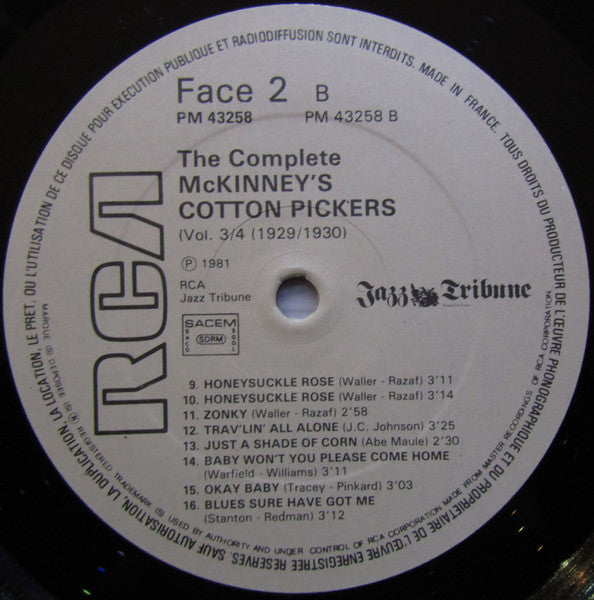 McKinney's Cotton Pickers - The Complete McKinney's Cotton Pickers Volumes 3/4 (1929-1930) (2xVinyl, LP, Compilation) Very Good (VG) / Very Good Plus (VG+)