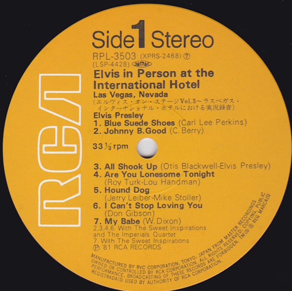 Elvis Presley - Elvis In Person At The International Hotel Las Vegas, Nevada (Vinyl, LP, Album, Reissue) Very Good Plus (VG+) / Very Good Plus (VG+)