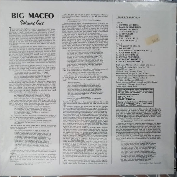 Big Maceo - The King Of Chicago Blues Piano Volume One (Vinyl, LP, Compilation) Very Good Plus (VG+) / Very Good (VG)