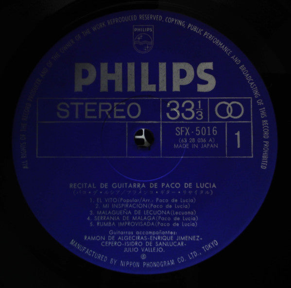 Paco De Lucía - Recital De Guitarra De Paco De Lucia (Vinyl, LP, Album) Very Good Plus (VG+) / Good Plus (G+)