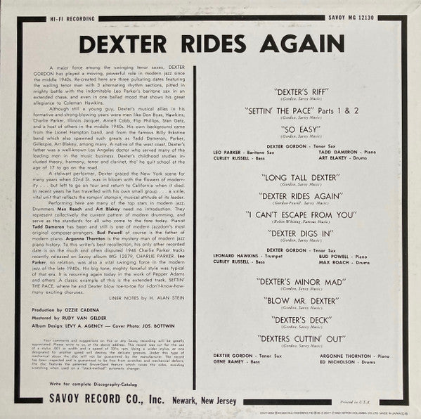 Dexter Gordon - Dexter Rides Again (Vinyl, LP, Album, Reissue, Mono) Very Good Plus (VG+) / Very Good Plus (VG+)