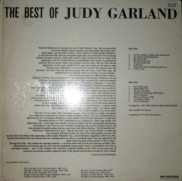 Judy Garland - Best Of Judy Garland (Vinyl, LP, Compilation, Mono) Very Good Plus (VG+) / Very Good Plus (VG+)