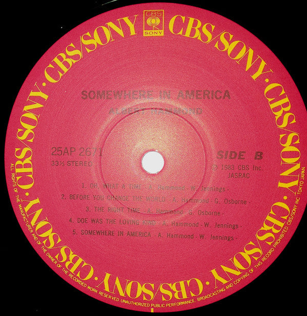 Albert Hammond - Somewhere In America (Vinyl, LP, Album, Stereo) Very Good Plus (VG+) / Very Good (VG)