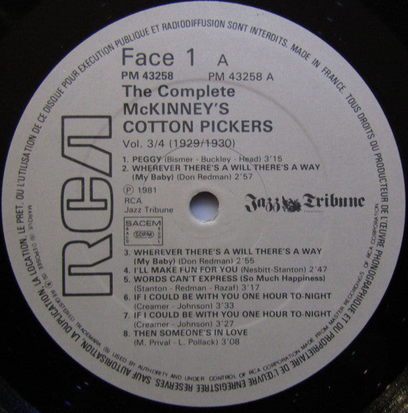 McKinney's Cotton Pickers - The Complete McKinney's Cotton Pickers Volumes 3/4 (1929-1930) (2xVinyl, LP, Compilation) Very Good (VG) / Very Good Plus (VG+)
