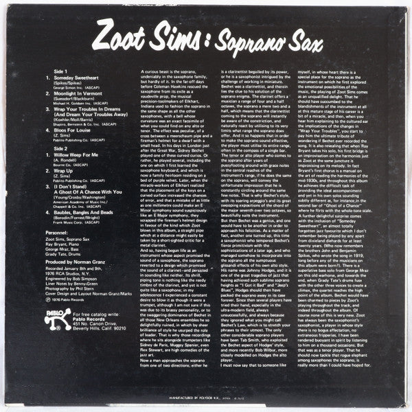 Zoot Sims - Soprano Sax (Vinyl, LP, Album, Promo, Stereo) Very Good Plus (VG+) / Very Good (VG)