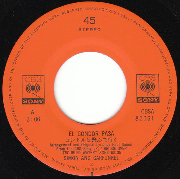 Simon & Garfunkel - El Condor Pasa (Vinyl, 7", 45 RPM, Single, Stereo) Very Good (VG) / Very Good Plus (VG+)