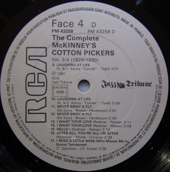 McKinney's Cotton Pickers - The Complete McKinney's Cotton Pickers Volumes 3/4 (1929-1930) (2xVinyl, LP, Compilation) Very Good (VG) / Very Good Plus (VG+)