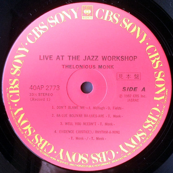 Thelonious Monk - Live At The Jazz Workshop (2xVinyl, LP, Promo, Stereo) Very Good Plus (VG+) / Very Good (VG)