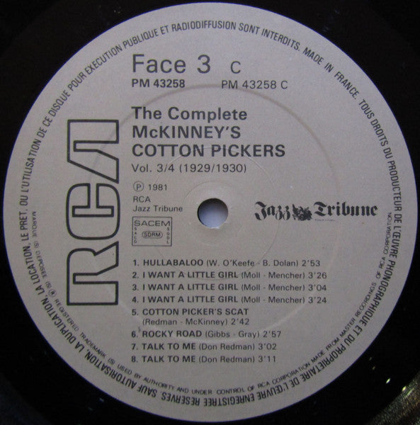McKinney's Cotton Pickers - The Complete McKinney's Cotton Pickers Volumes 3/4 (1929-1930) (2xVinyl, LP, Compilation) Very Good (VG) / Very Good Plus (VG+)