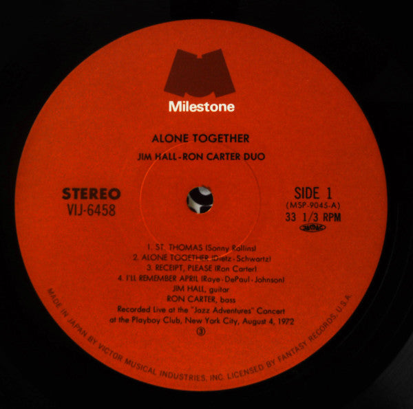 Jim Hall / Ron Carter Duo - Alone Together (Vinyl, LP, Album, Reissue) Very Good (VG) / Very Good (VG)