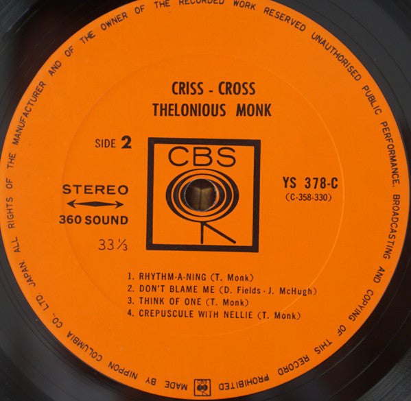 Thelonious Monk - Criss-Cross (Vinyl, LP, Album, Stereo) Very Good (VG) / Very Good (VG)