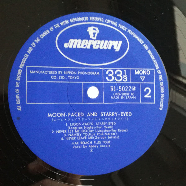 Max Roach Plus Four - Moon Faced And Starry Eyed (Vinyl, LP, Album, Reissue, Mono) Very Good (VG) / Very Good Plus (VG+)