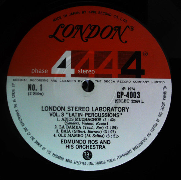 Edmundo Ros & His Orchestra - London Stereo Laboratory, Vol. 3 - Latin Percussions (Vinyl, LP, Compilation, Special Edition, Stereo) Very Good (VG) / Very Good (VG)