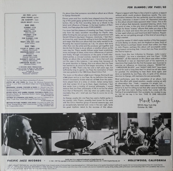 Joe Pass - For Django (Vinyl, LP, Album, Reissue, Stereo) Near Mint (NM or M-) / Near Mint (NM or M-)