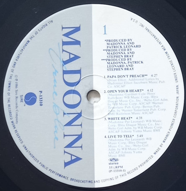 Madonna - True Blue = トゥルー・ブルー (Vinyl, LP, Album, Reissue, Repress, Stereo) Very Good Plus (VG+) / Very Good (VG)